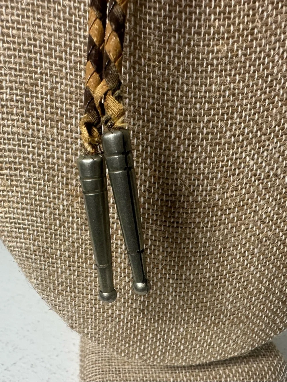 Vintage Western Bolo Tie Brown Tan Braided Leather Turquoise Style Southwest - Picture 3 of 4